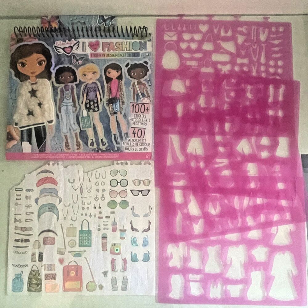 I Love Fashion Design Sketch Set Fashion Angels Stickers Stencils Book